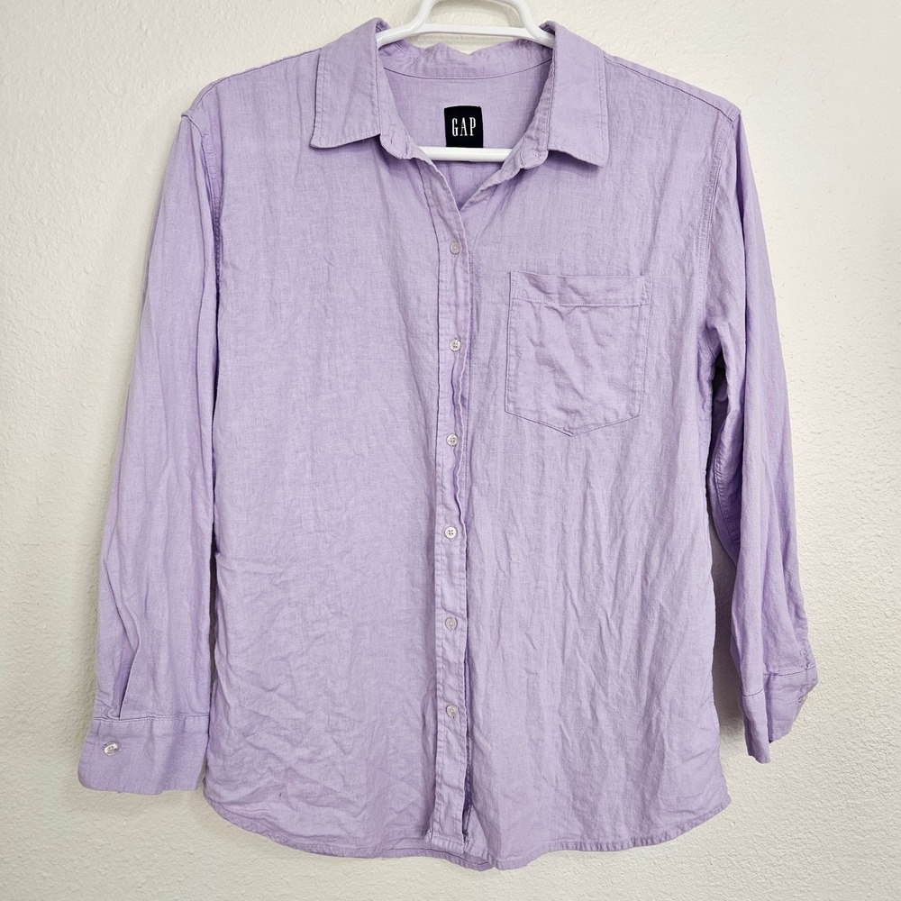 Gap Womens Lavender Purple Linen Rayon Blend Button Down Shirt Size L